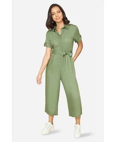 Yumi Women's Structured Belted Cropped Jumpsuit