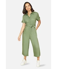 Yumi Women's Structured Belted Cropped Jumpsuit