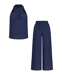 Cupshe Women's Criss-Cross Halter Neck Tank Top and High-Waisted Wide Leg Pants Outfits