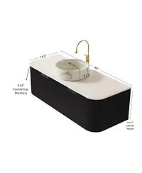 Sillysis Wall Mounted Bathroom Vanity with Carrara Sintered Stone Top, Round Ceramic Sink, Stripe Drawer, Pre-assembled