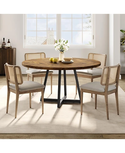 gaomon Round Large Dining Table, Wooden Kitchen Table Set for 4 to 6, Industrial Dinner with Top and Metal Base Home Room