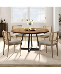 gaomon Round Large Dining Table, Wooden Kitchen Table Set for 4 to 6, Industrial Dinner with Top and Metal Base Home Room