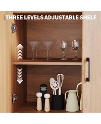 gaomon Modern Arched 71" Bookcase Cabinet - 5-Tier Wooden Pantry with Adjustable Shelves, Mid-Century Doors, Open Display for Dining Room
