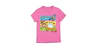 Dog Man Li'l Petey and 80-hd running on Pink Short Sleeve Girls T-Shirt-xl