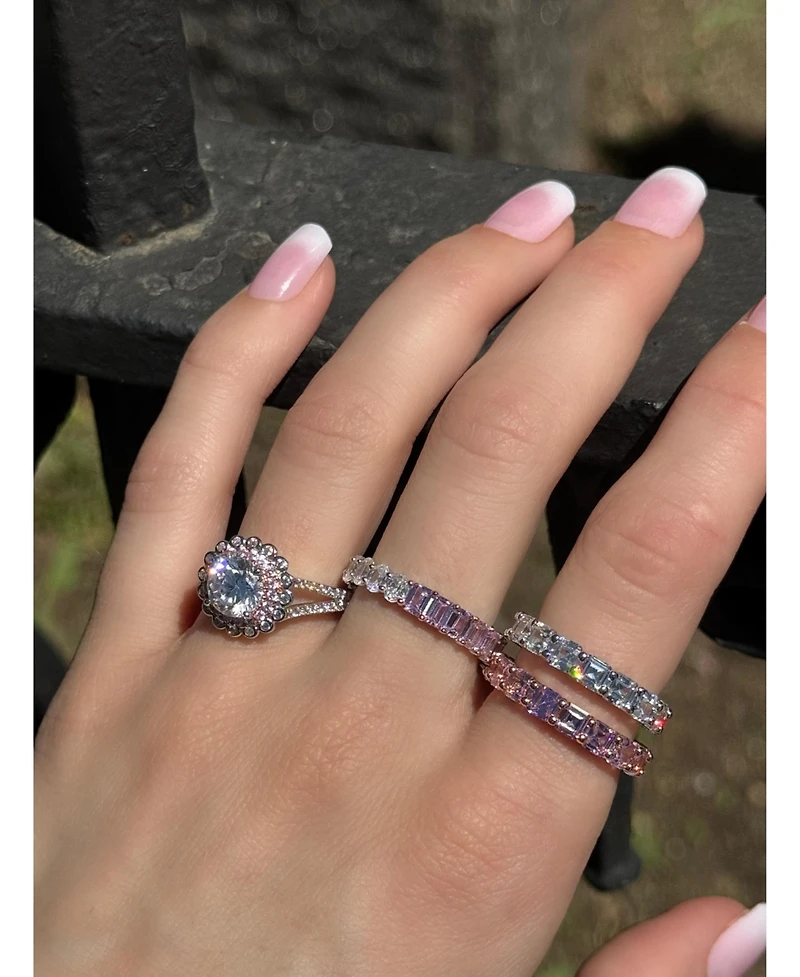 Suzy Levian Sterling Silver Cubic Zirconia Asscher Cut Eternity Band Ring