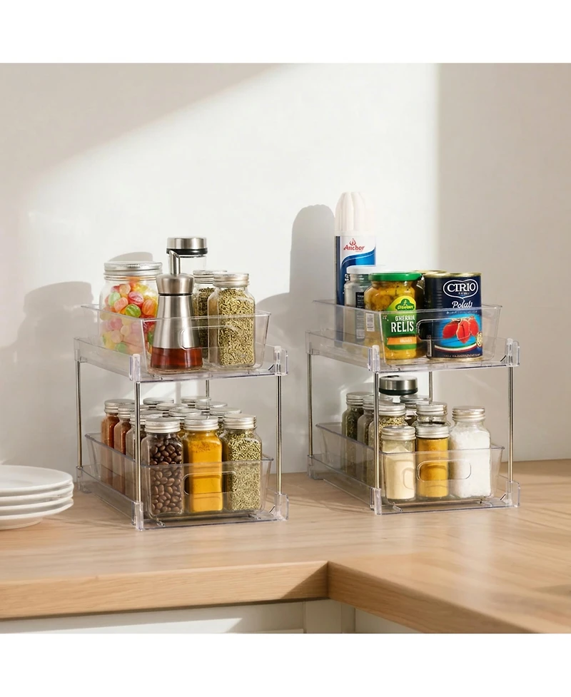 Sorbus 2 Pack 2-Tier Pull-Out Pantry Organizers Storage Drawers - for Pantry, Kitchen and Under Sink