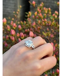 Suzy Levian Sterling Silver Cushion Cut White Cubic Zirconia Halo Bridal Ring