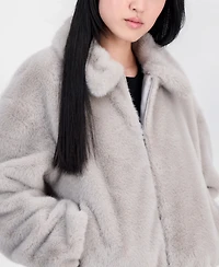 CeCe Women's Collared Faux-Fur Bomber Coat