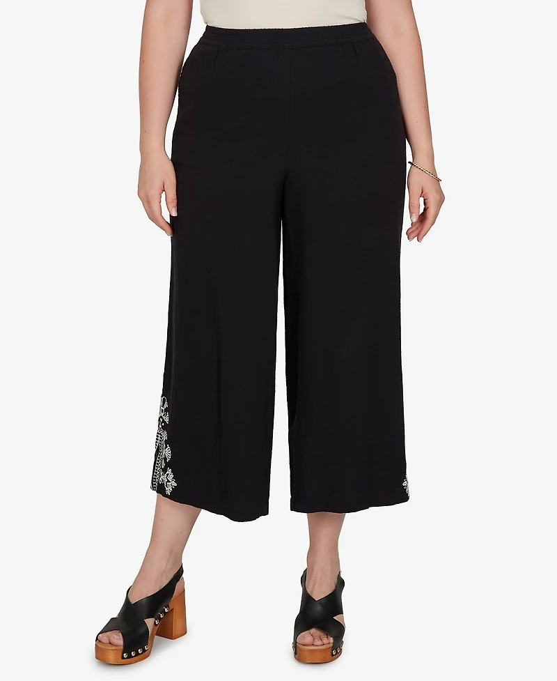 Ruby Rd. Plus Embroidered Gauze Relaxed Elastic Waist Pants