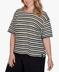 Ruby Rd. Plus Textured Stripe Fringe Sleeve T-Shirt