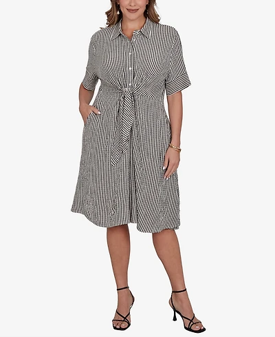 Ruby Rd. Plus Striped Gauze Tie Waist Shirt Dress