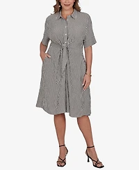 Ruby Rd. Plus Striped Gauze Tie Waist Shirt Dress