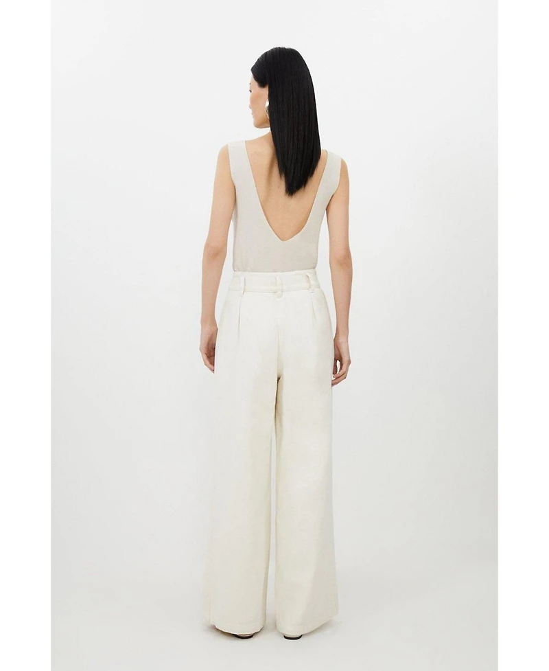 Karen Millen Women's High Waisted Denim Wide Leg Jeans