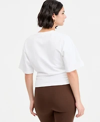 Bar Iii Women's Cotton Elbow-Sleeve Sculpted T-Shirt, Macy's Exclusive