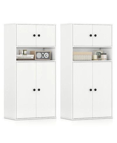 Gymax 2PCS 44'' Tall Bookshelf w/Doors and Adjustable Shelf for Study Living Room