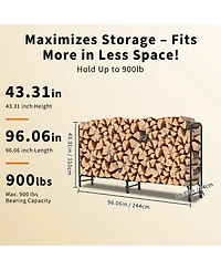 gaomon 8 ft Firewood Rack, Steel Log Holder for Outdoor Storage, Patio, Fireplace and Backyard with Waterproof Cover