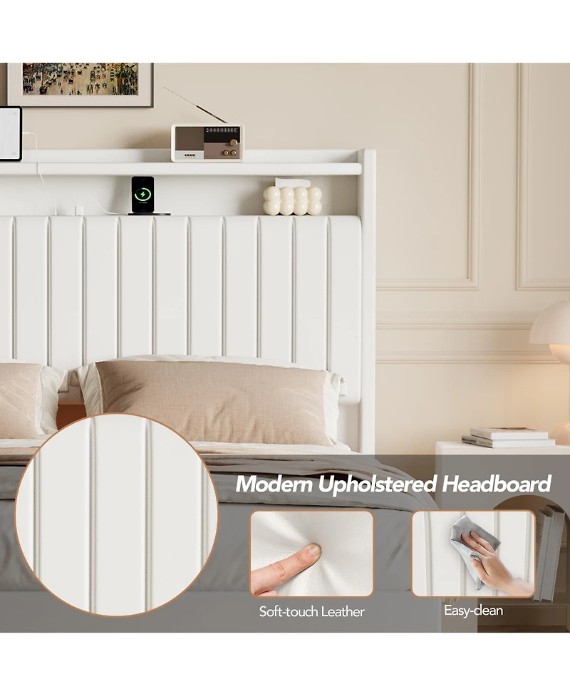 homfan floating platform bed frame with hidden legs, app-controlled Rgb Led lighting, headboard shelf, charging station, no box spring needed
