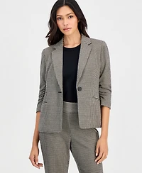 Anne Klein Essentials Petite Houndstooth Scrunch-Sleeve Blazer