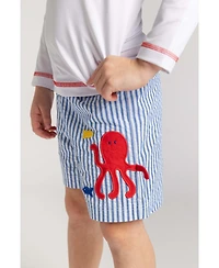 Florence Eiseman Little Boys Seersucker Swim Trunk With Octopus