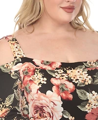 White Mark Plus Cold Shoulder Floral Print Maternity Dress