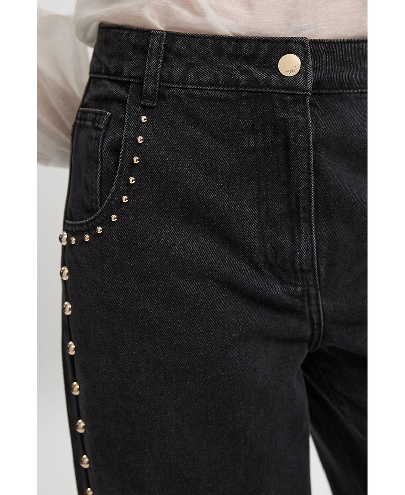 Karen Millen Women's Denim Studded Wide Leg Jeans