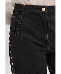 Karen Millen Women's Denim Studded Wide Leg Jeans