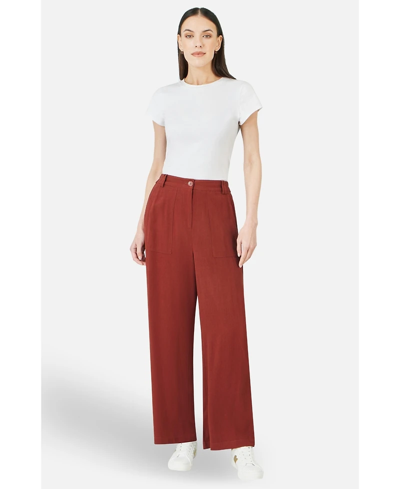 Yumi Women's Linen Mix Mid Rise Trousers