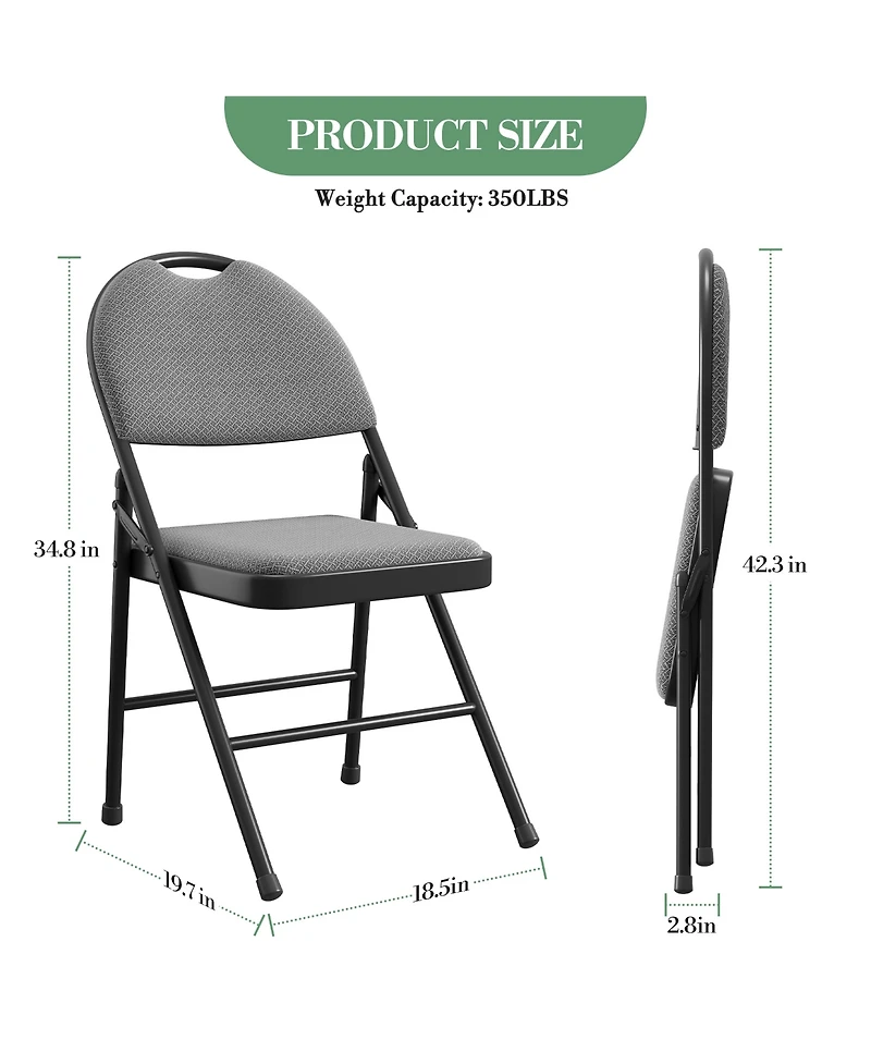 homfan 4 Piece Cushioned Folding Chairs with Ergonomic Wide Back, Reinforced Metal Frame and Nesting Stackable Design - Portable Seating for Events