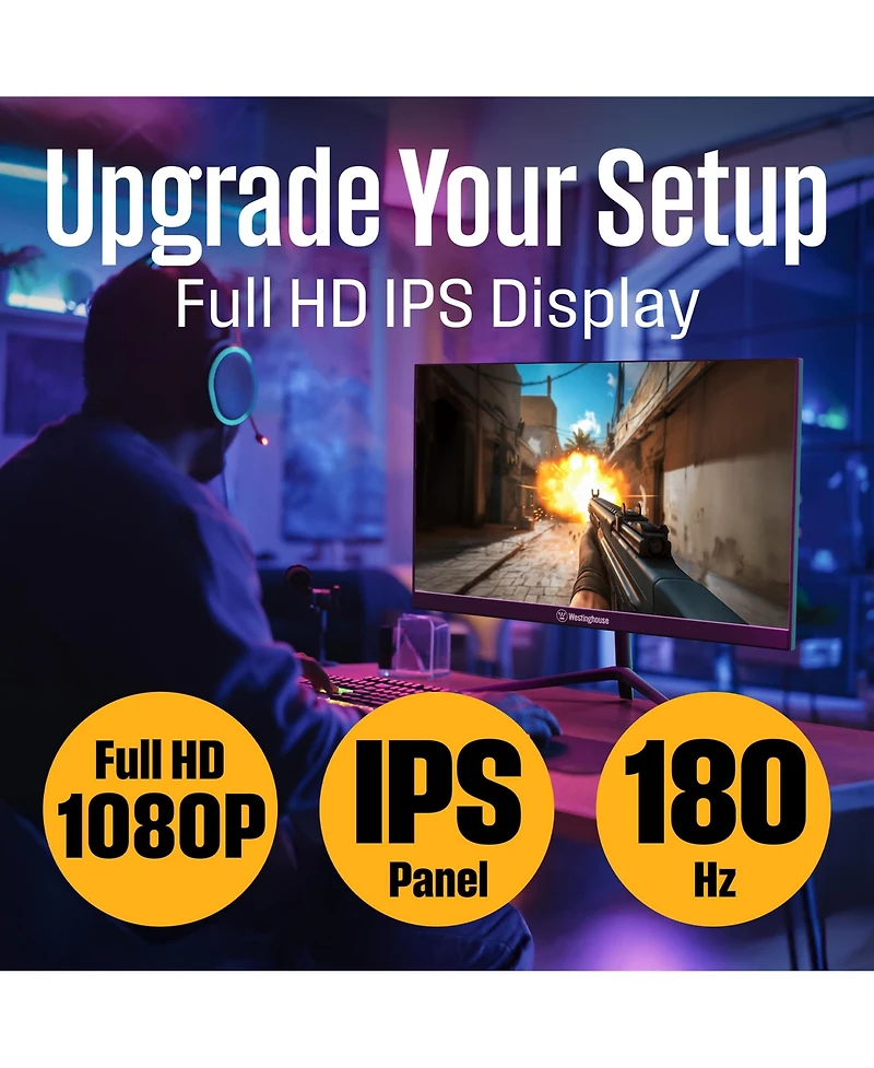Westinghouse 24" Gaming Monitor, 180Hz, 1ms, 1080p Ips, Amd FreeSync, Built-in Speakers, Hdmi & DisplayPort