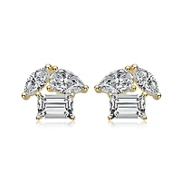 Rachel Glauber Dainty 14K Gold Plated Brilliant Three-cz Stud Earrings