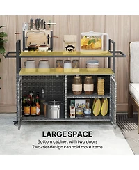 flynama Wicker Outdoor Bar Cart with 2-Tier Shelf and Cabinet