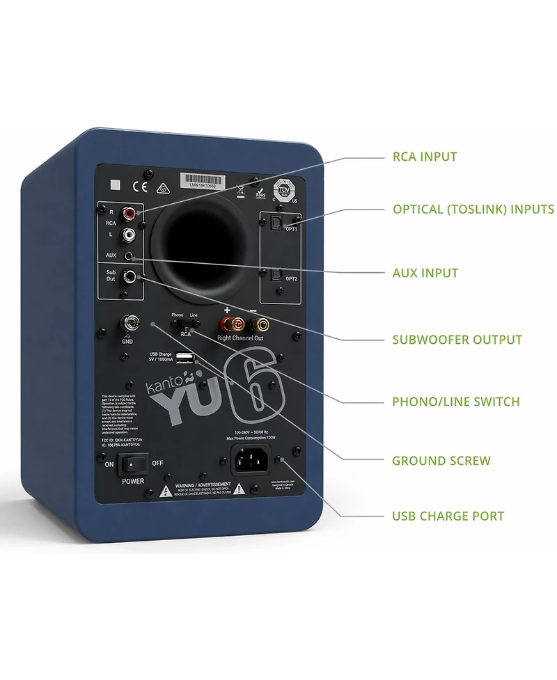 Kanto YU6 Powered Speakers, Bluetooth, Phono Preamp, 200W, 5.25" Kevlar Driver, Remote, Pair