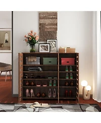 Rainsken 5-Tier Wooden Shoe Cabinet, Shoe Rack Organizer with 3 Louvered Door and Adjustable Shelves for Entryway, Hallway and Living Room