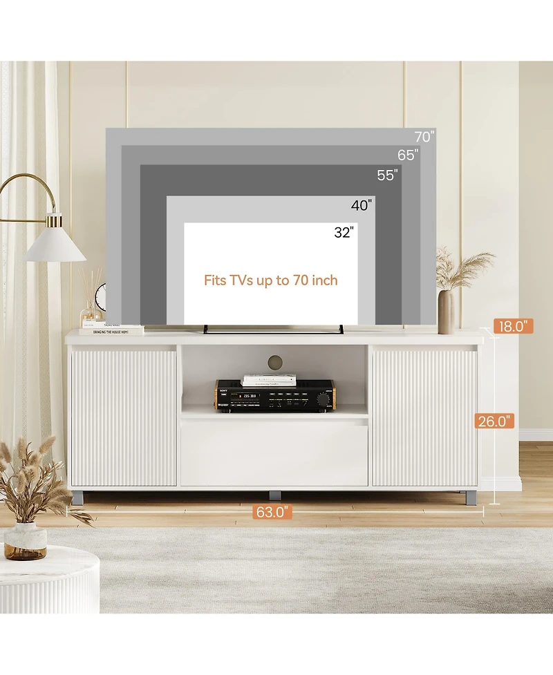 homfan Modern Fluted Tv Stand with Storage Drawer and Cabinets