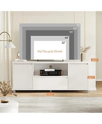 homfan Modern Fluted Tv Stand with Storage Drawer and Cabinets
