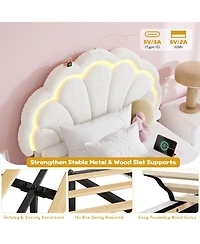 homfan Upholstered Platform Bed Frame with Led Petal Headboard and Storage Drawer, Kids Wood Slat Support