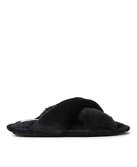Dearfoams Women's Jessica Furry Cross Band Slide Slippers