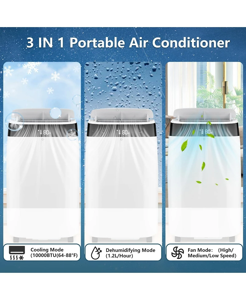 Xo 10,000 Btu Portable Ac, Cooling, Dehumidifier and Fan for Rooms up to 450 Sq. Ft., Quiet Sleep Setting