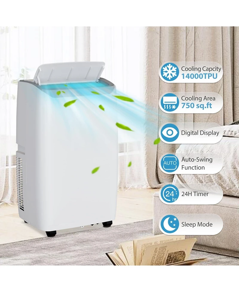 Xo 14,000 Btu Portable Ac, Led Touch Panel and Remote Control, Quiet 3-in-1 Cooling, Dehumidifier and Fan, 750 Sq. Ft