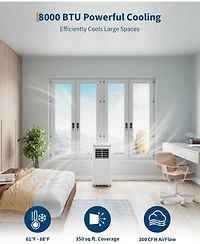 Xo 3-in-1 Portable Ac, 8,000 Btu Cooling, Dehumidifier and Fan for Rooms up to 350 Sq. Ft., Remote, Sleep Mode, 24H Timer