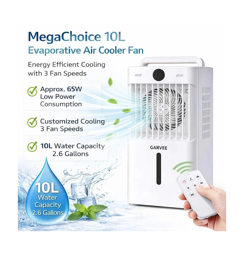 Xo White Portable Air Conditioner Fan, 3 Fan Speeds, 1600ml Tank, Remote Control, 2/4/8 Hour Timer, Adjustable Airflow