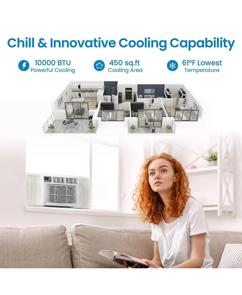 Xo 10000 Btu Smart Window Ac, WiFi Air Conditioner, Cools 450 Sq. Ft, App and Remote Control, Timer, 115V