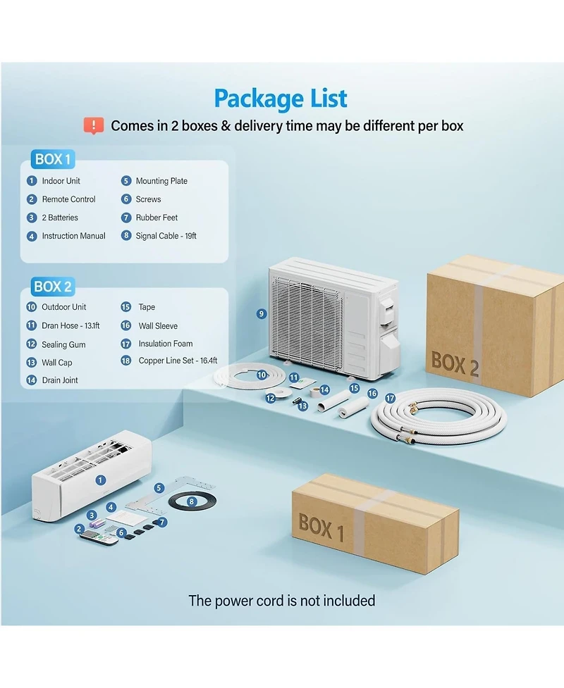 Xo 11500 Btu Mini Split Ac and Heat Pump, 18.5 SEER2 Inverter, WiFi and Alexa, 230V, Quiet, Installation Kit