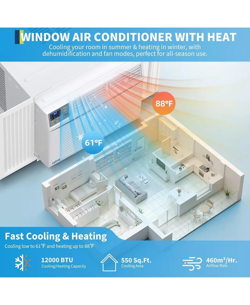 Xo 4-in-1 WiFi Smart 12000 Btu Window Air Conditioner with Heater, Remote/ App Controlfor Rooms Up to 550 Sq. Ft.