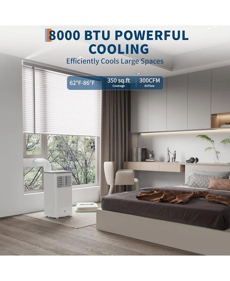 Xo 8000 Btu 3-in-1 Portable Air Conditioner with Cooling, Fan and Dehumidifier Functions Cools Up to 350 Sq. Ft.