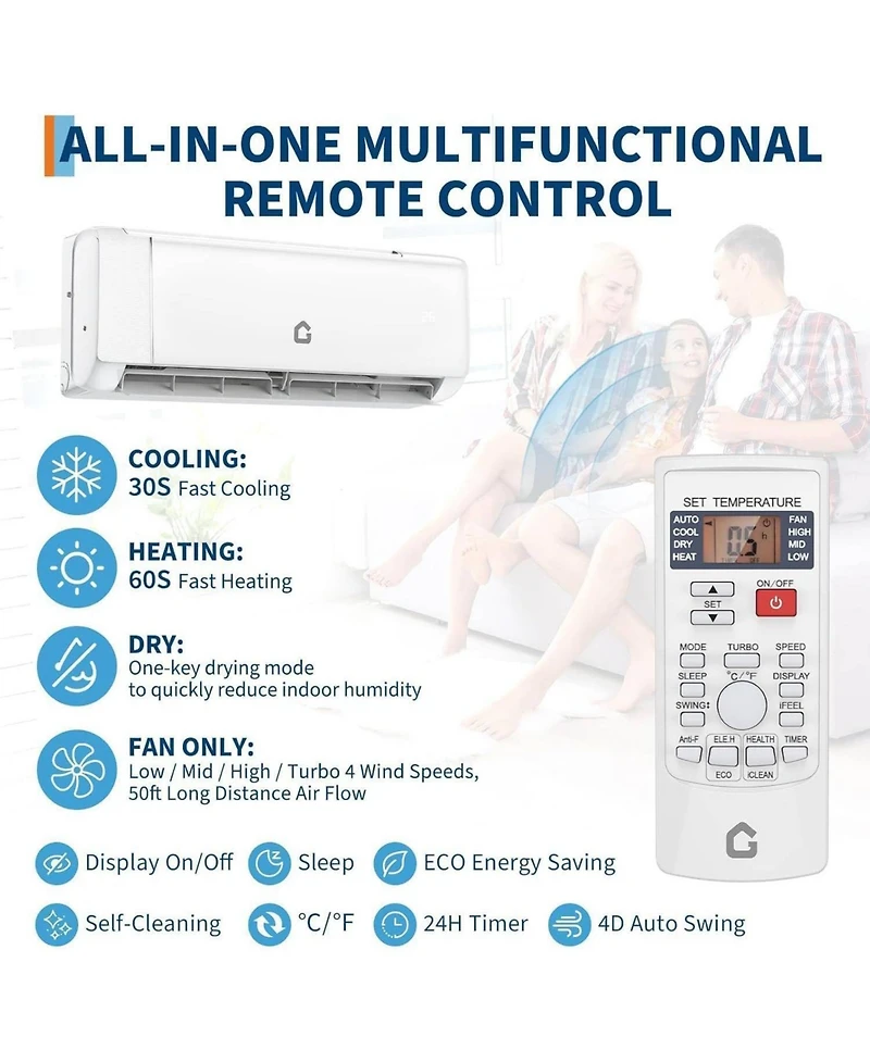 Xo 18,000 Btu Mini Split Air Conditioner and Heat Pump, Cools and Heats Up to 1250 Sq.ft. with WiFi, Alexa Control, 208-230v