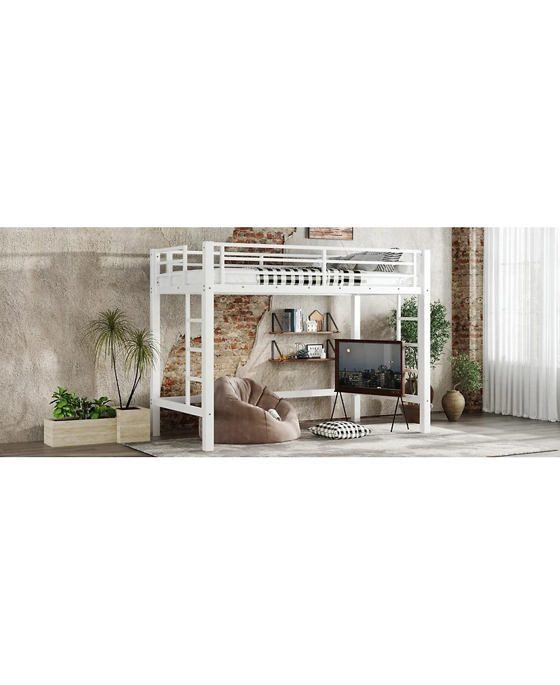 Streamdale Furniture Metal Loft Bed with Ladder and Guardrails