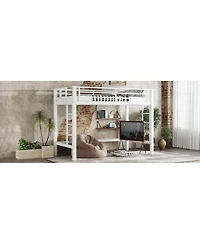 Streamdale Furniture Metal Loft Bed with Ladder and Guardrails