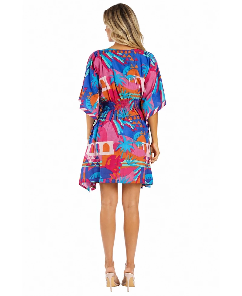 La Moda Clothing Women's Club Blue Floral V-Neck Mini Dress