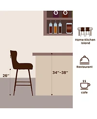 Rainsken Bar Stools Set of 2, Velvet Counter, Button Tufted and Nailheads Trim, with Metal Legs, for Kitchen Island Dining Room Pub